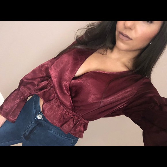 Burgundy Satin Top - Picture 4 of 6